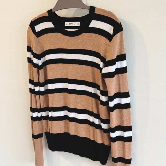 Zara Camel Tan Striped Fine Knit Sweater - Picture 3 of 5